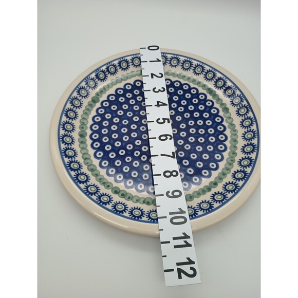 Hand Made Polish Pottery Dinner Plate Boleslawiec Peacock Sun Blue - Picture 4 of 4